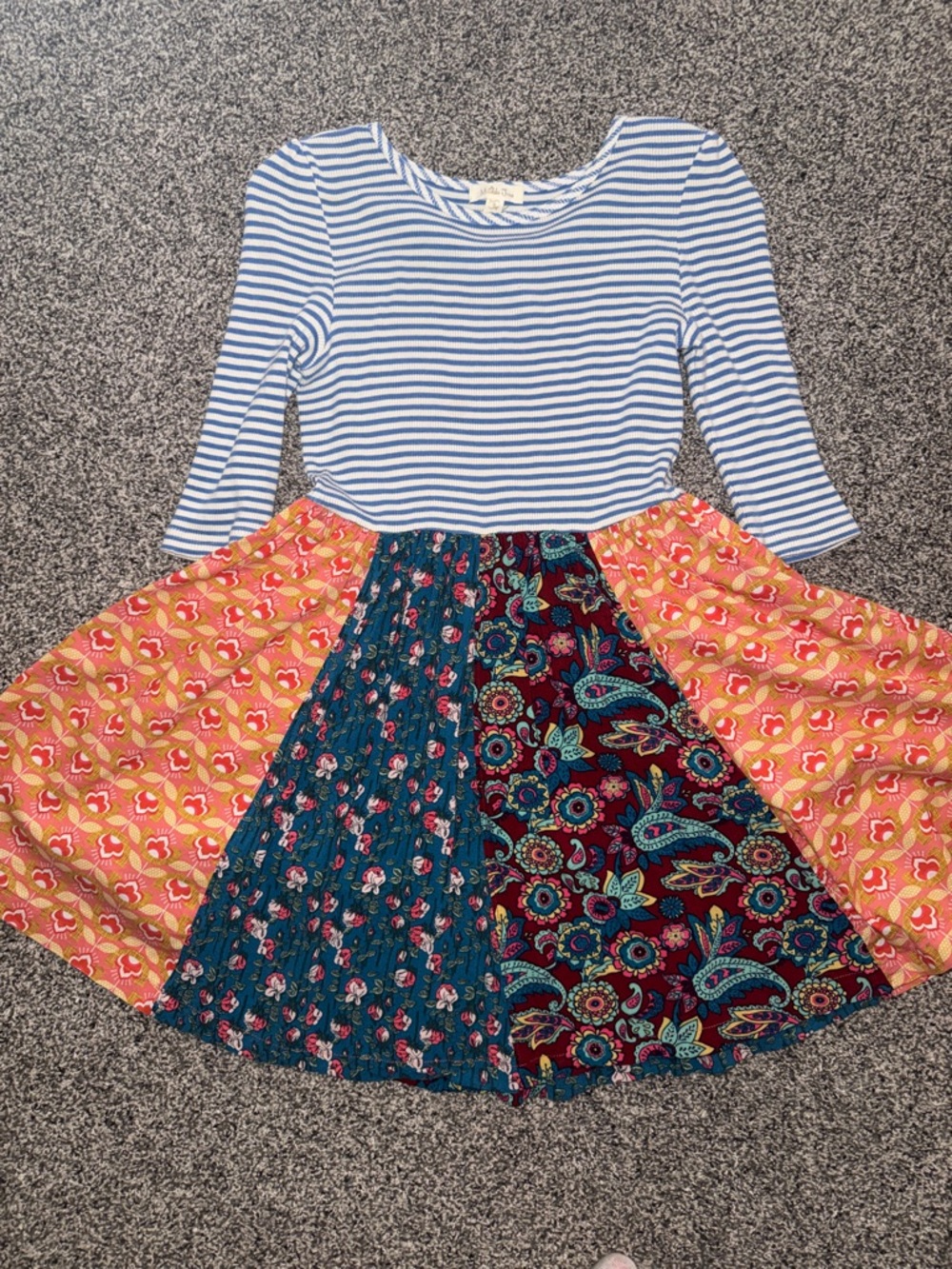 Matilda Jane Blue & White Striped Top with Multi-Print Skirt